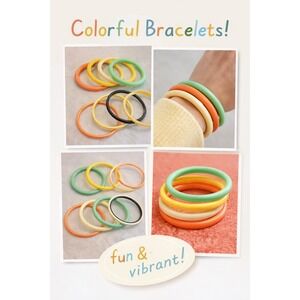 Vintage Retro Bangle Bracelet Set OS Multicolor Stackable Plastic Lot